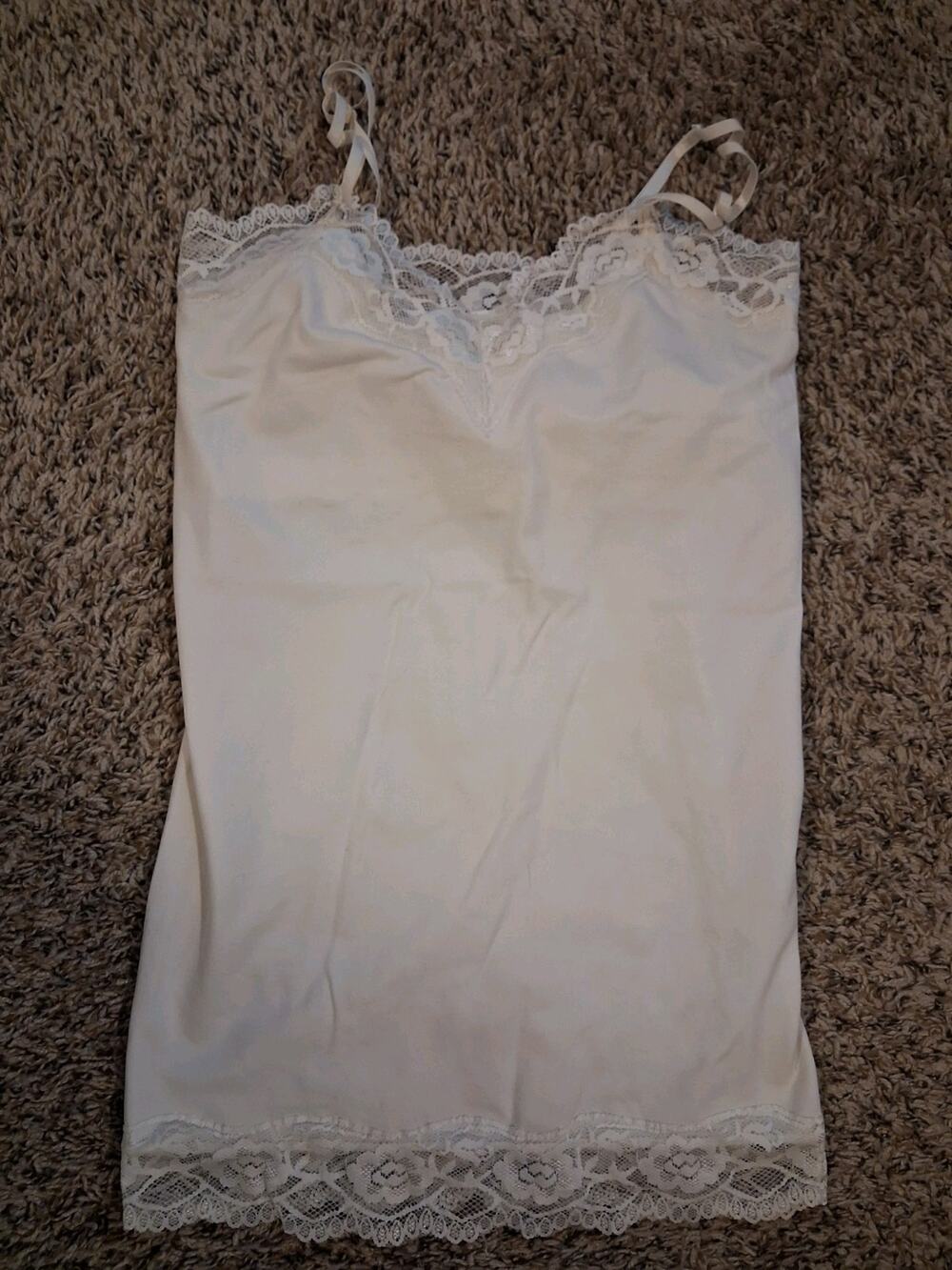 Poof Nylon Tank Top Ivory Lace Trim Adjustable Straps Regular Size M